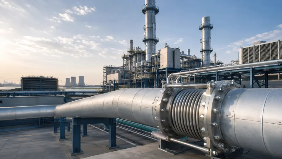 Power and utility facility with industrial piping