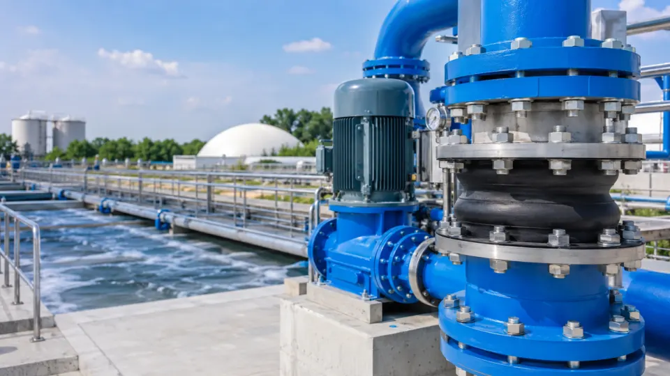 Water treatment facility with pumps and piping